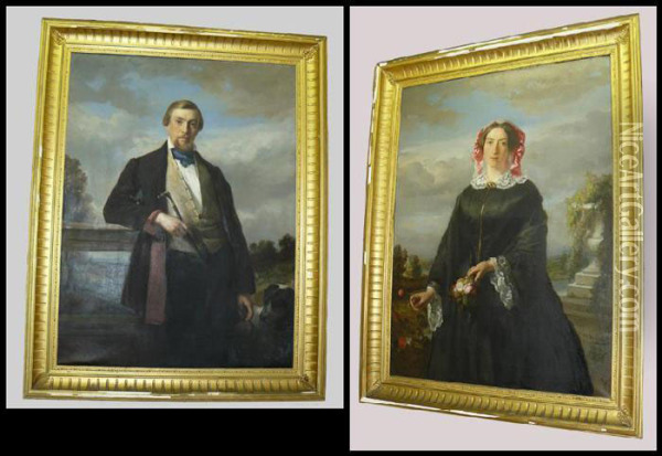 Portrait De Jean Baptiste Bebbeloos (bourgmestre De Vollezele) Et De Son Epouse Maria Anna Demiddeleer Oil Painting - Vital De Gronckel