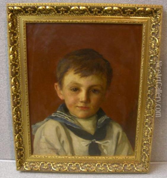Portrait Of Ayoung Boy In A Sailor Suit Head And Shoulders Oil Painting - Jessie MacGregor