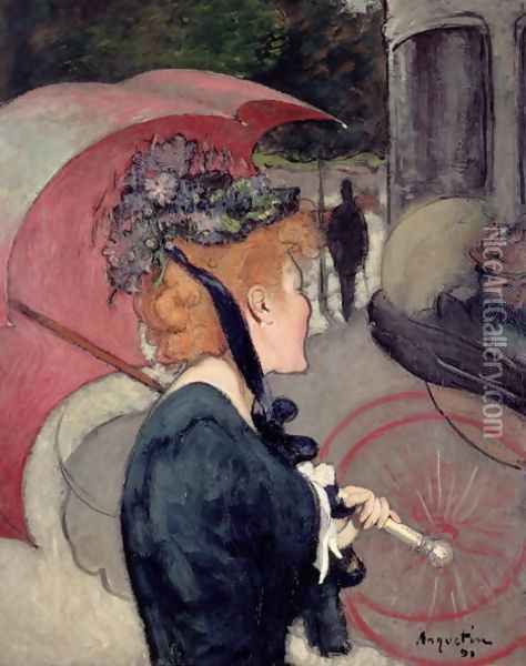 Woman with an umbrella, or The Walk, 1891 Oil Painting - Louis Anquetin