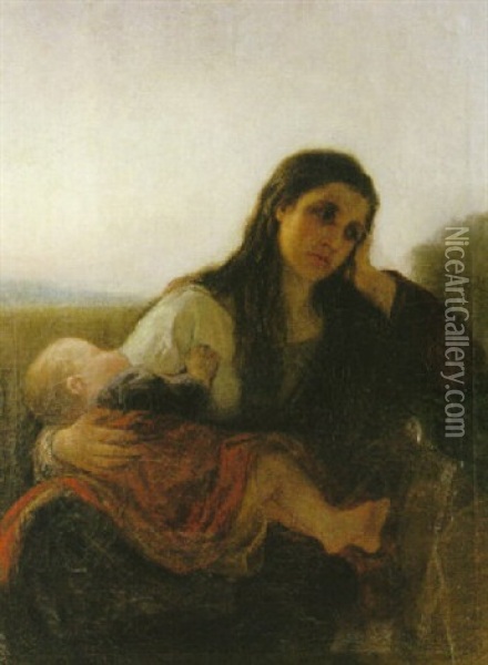 Mor Med Barn Oil Painting - Anna Nordgren