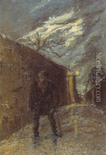 Homme Dans Une Ruelle, Le Soir Oil Painting - Leon Pourtau