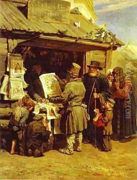 At A Booksellers 1876 Oil Painting - Viktor Vasnetsov