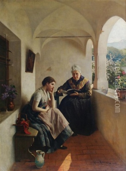 Storytime On The Balcony Oil Painting - Albert Ritzberger