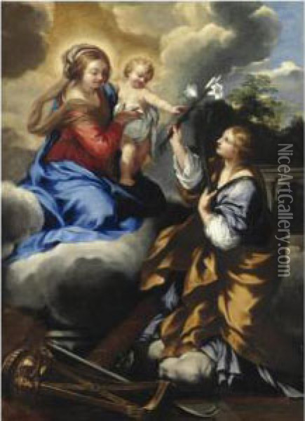 Madonna Col Bambino E Santa Martire Oil Painting - Ciro Ferri