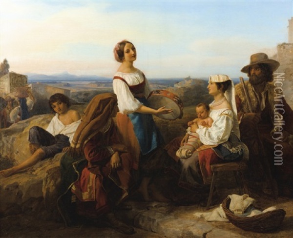 Joueuse De Tambourin Dans La Campagne Romaine Oil Painting - Friedrich Bouterwek