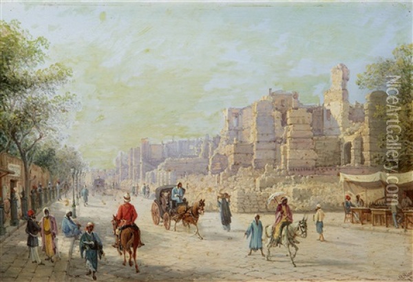 A Street Scene In Alexandria After The Bombardment By The British In 1882 Oil Painting - Girolamo Gianni