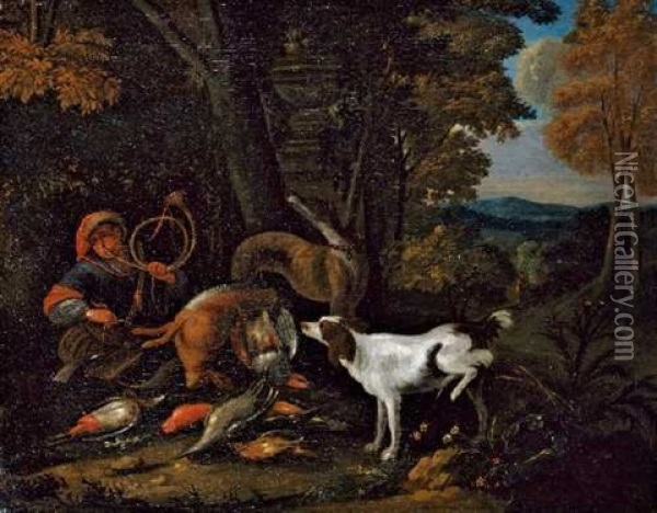 Jager Mit Hund Und Erlegtem Wild Oil Painting - Adriaen de Gryef