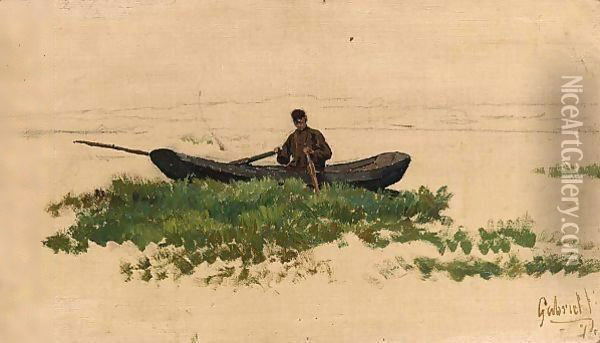 A Man In A Rowing Boat Oil Painting - Paul Joseph Constantine Gabriel