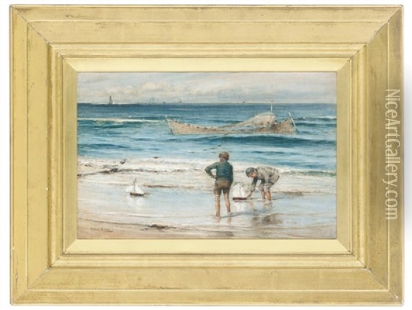 Children On The Beach Oil Painting - Michael Brown