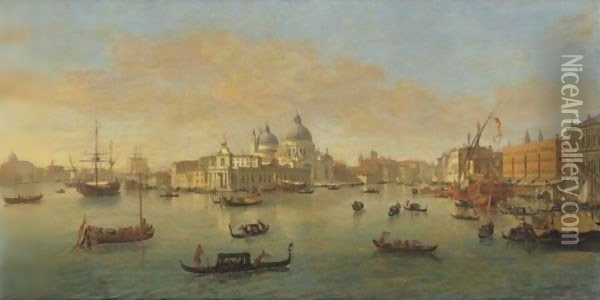 Venice, A View Of The Bacino Di San Marco Looking West, With The Punta Della Dogana And The Church Of Santa Maria Della Salute Oil Painting - Caspar Andriaans Van Wittel