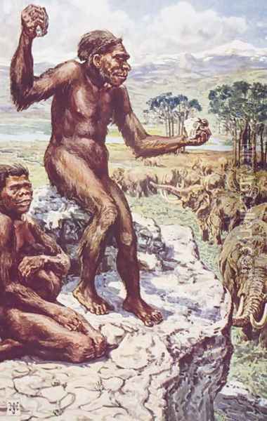 Neanderthal Mankind Oil Painting - Harry Hamilton Johnston