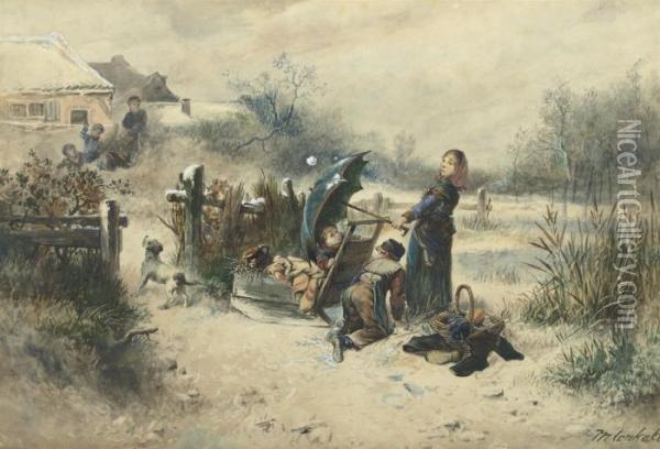 A Snowball Fight Oil Painting - Jan Mari Henri Ten Kate