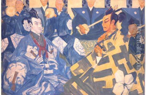 Japanese Theatre (kabuki) Oil Painting - Alexander Evgenievich Yakovlev