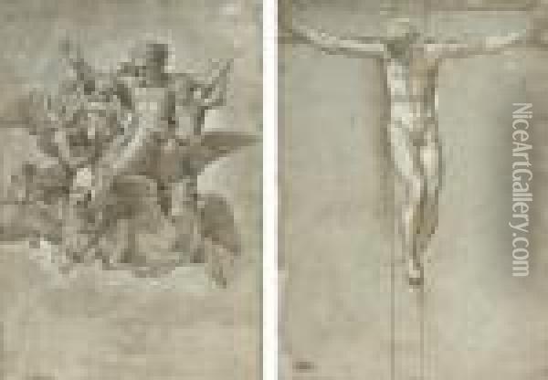 The Vision Of Ezekiel (
Recto
), Christ On The Cross ( Oil Painting - Raphael (Raffaello Sanzio of Urbino)