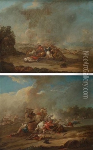 Combats De Cavaliers (pair) Oil Painting - Charles Parrocel