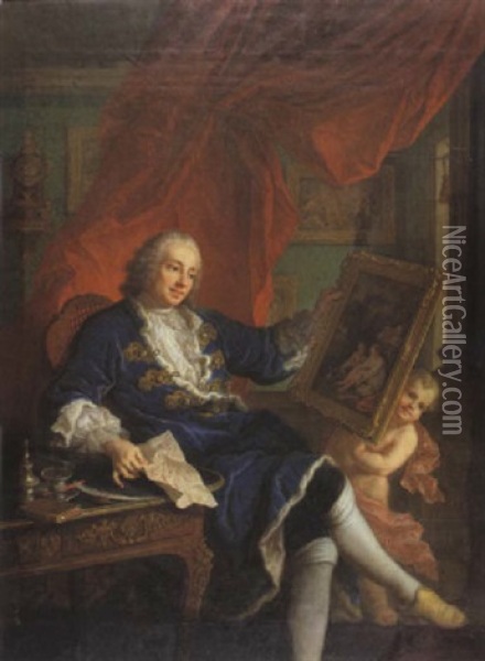 Portrait De Leonard Batheon De Vertrieu, Premier President Au Bureau Des Finances De La Generalite De Lyon En 1733 Oil Painting - Charles Grandon