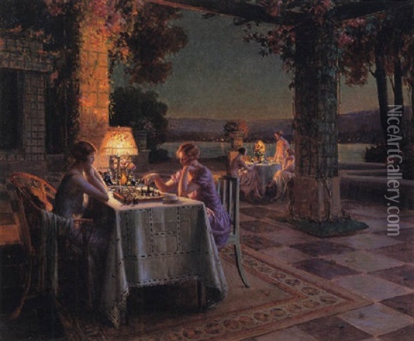 The Game Of Chess Oil Painting - Delphin Enjolras
