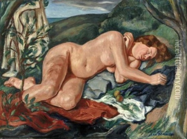 Femme Nue Dormant Sous Un Arbre Oil Painting - Amedee Marie Dominique Dubois de La Patelliere