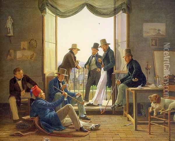 A Group of Danish Artists in Rome 1837 Oil Painting - Constantin Hansen