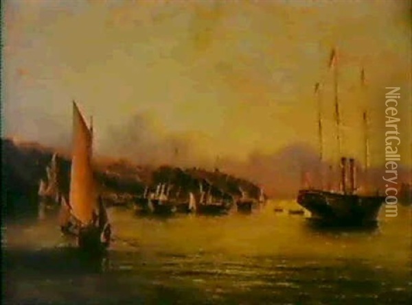 The Arrival Of Queen Victoria At Cowes, Isle Of Wight, With Osborne House Beyond Oil Painting - Arthur Wellington Fowles