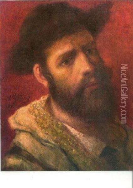 Portrait D'un Jeune Juif Portant Son Chale De Prieres Oil Painting - Moritz, Maurycy Gottlieb