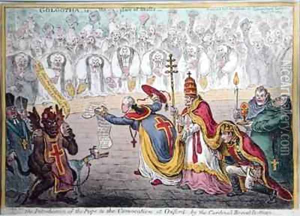 The Introduction of the Pope to the Convocation at Oxford by the cardinal Broad Bottom Oil Painting - James Gillray