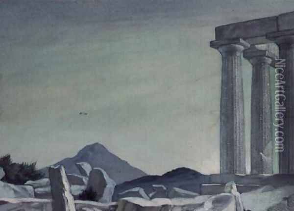 The Oros, Aegina (Mount Oros from the Temple of Aphaea at Aegina, Greece) Oil Painting - Vera Willoughby