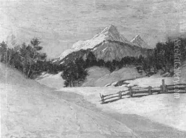 Fruhmorgendliche Alpenlandschaft Im Winter Oil Painting - Robert Franz Curry