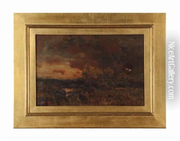 Landscape At Sunset Oil Painting - Charles Partridge Adams