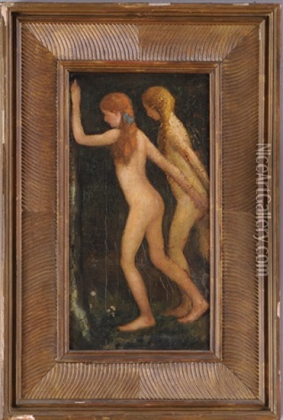 Two Nude Girls Oil Painting - Arthur B. Davies