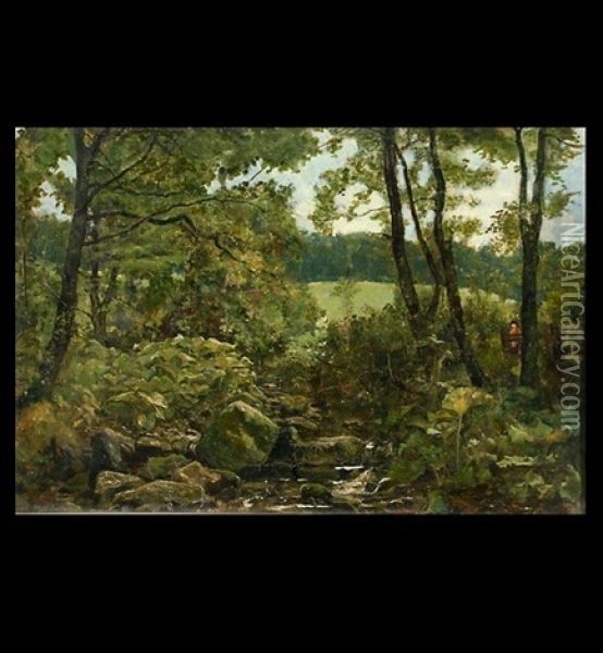 The Woodland Brook Oil Painting - John Wright Oakes