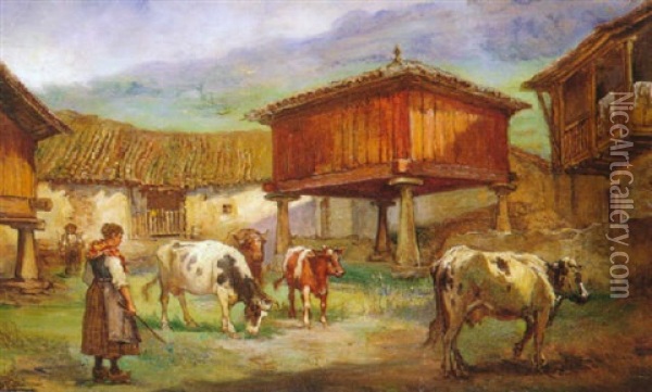 Vacas Pastando Entre Orreos Oil Painting - Emilio Poy Dalmau