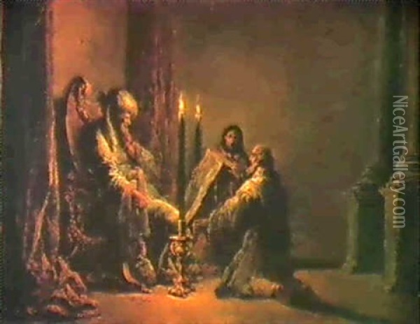 Scene De L'ancien Testament: David Lisant Les Psaumes? Oil Painting - Leonard Bramer
