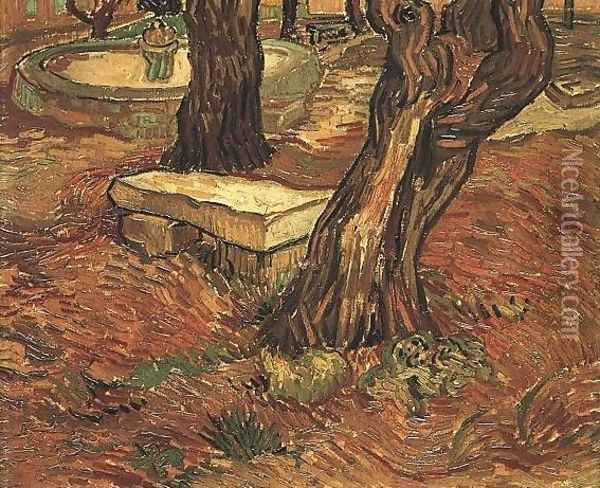 The Stone Bench In The Garden Of Saint Paul Hospital Oil Painting - Vincent Van Gogh