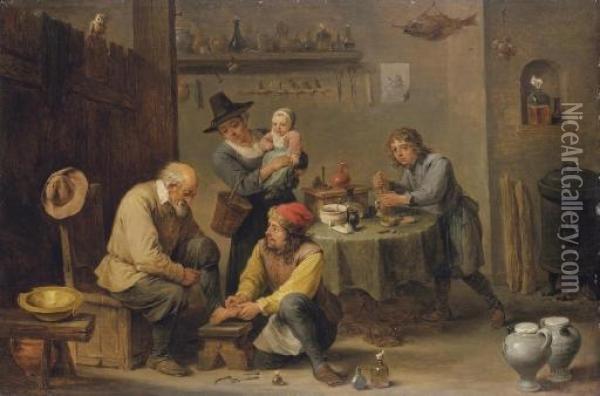 A Doctor's Surgery Oil Painting - David The Younger Teniers