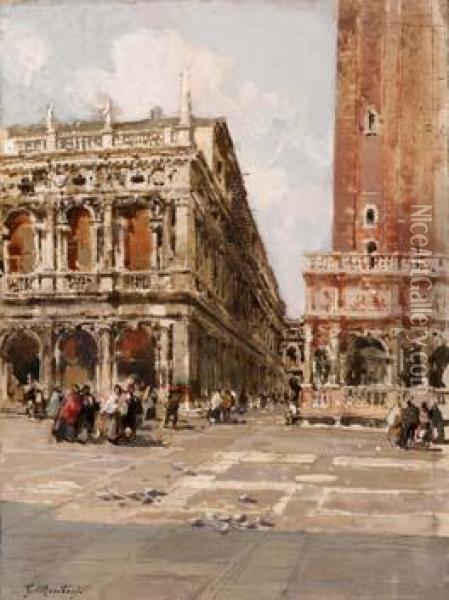 La Biblioteca E La Loggetta Inpiazzetta San Marco A Venezia Oil Painting - Giuseppe Mentessi