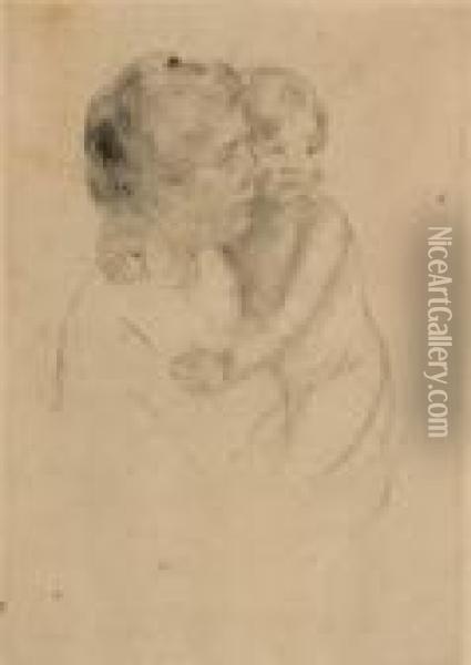Denise Holding Her Child Oil Painting - Mary Cassatt