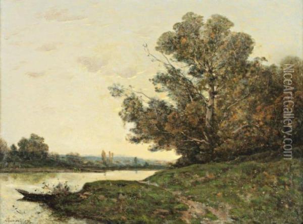 Bord De Loire, Soleil Levant D'automne Oil Painting - Henri-Joseph Harpignies