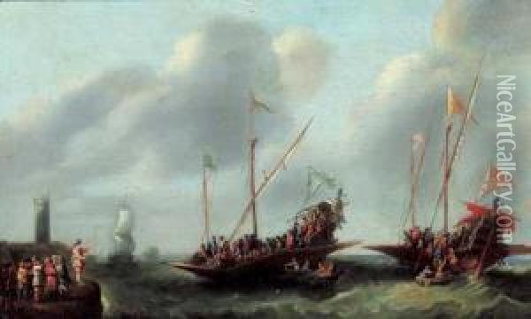 Le Depart De Deux Navires Oil Painting - Cornelis de Wael