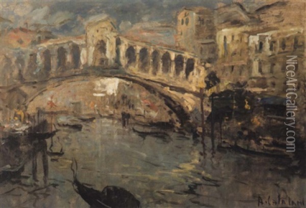 Il Ponte Di Rialto Oil Painting - Alessandro Catalani