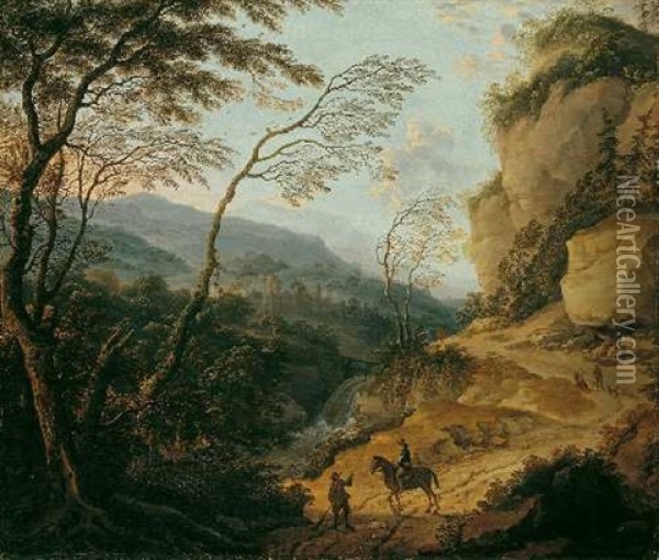 Gebirgslandschaft Mit Reitern Und Wanderern Oil Painting - Cornelis Matteus