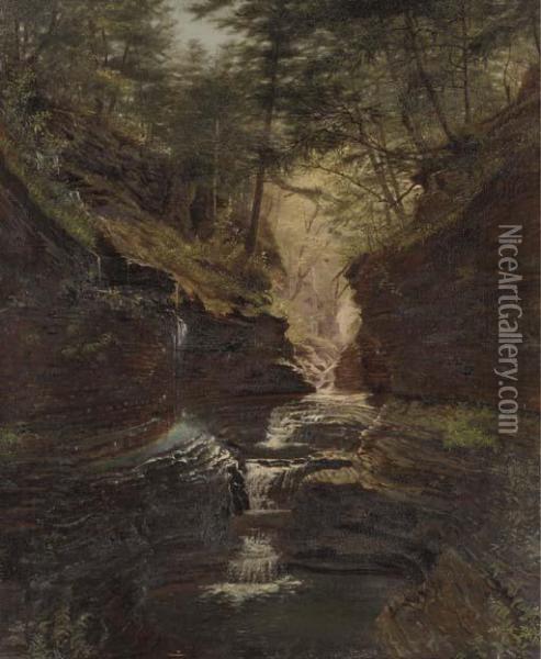 Study Of Rainbow Falls, Watkins Glen Oil Painting - James Hope