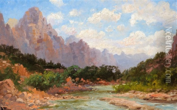 Zion National Park Oil Painting - John Fery