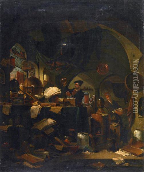 In The Alchemist's Workshop Oil Painting - Thomas Wyck