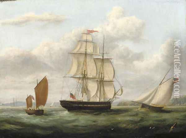 A Royal Naval frigate and other shipping off Cork Oil Painting - George Mounsey Wheatley Atkinson