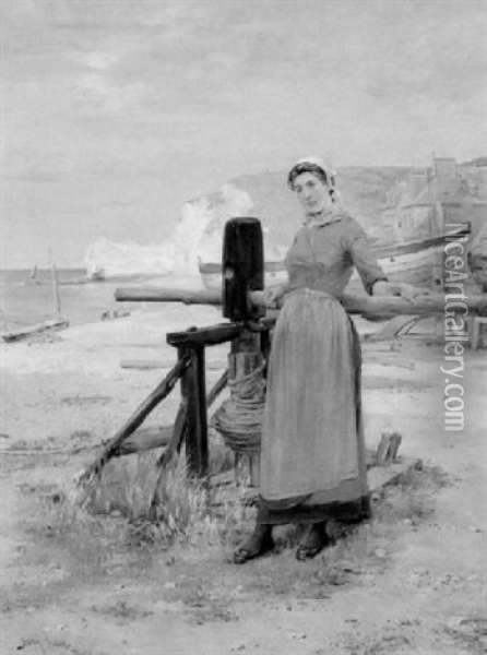 Fisher Girl Of Etretat, France Oil Painting - Henry Bacon