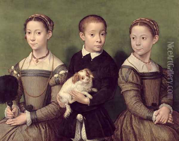 Two Sisters and a Brother of the Artist Oil Painting - Sofonisba Anguissola