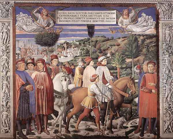 St Augustine Departing for Milan (scene 7, south wall) 1464-65 Oil Painting - Benozzo di Lese di Sandro Gozzoli