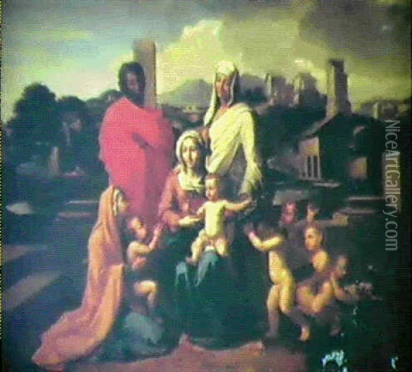 Sainte Famille Oil Painting - Nicolas Poussin
