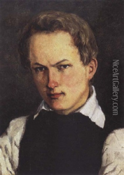 Portraet Af Billedhuggeren Jens Adolf Jerichau Oil Painting - Johan Thomas Lundbye